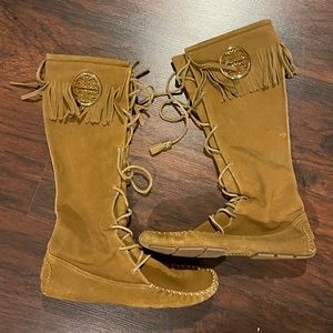 Tory Burch Fringe Moccassin Boots, size 11